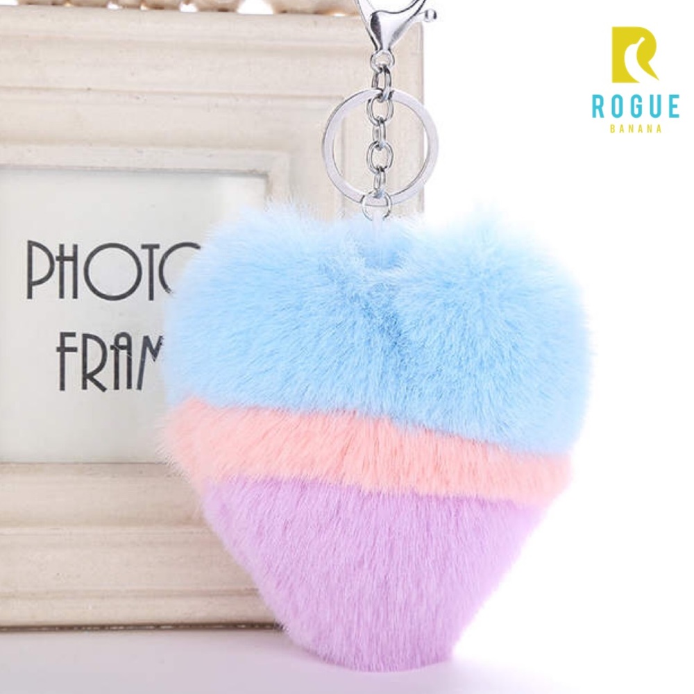 Blue, Purple & Peach Heart Pom Keychain Bag Charm